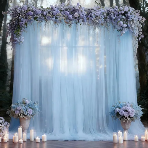 Cortinas de fondo de tul azul de 10x10 para fiestas, cortina de fondo transparente para fotos de boda, cortinas para baby shower, fotografía, fiesta