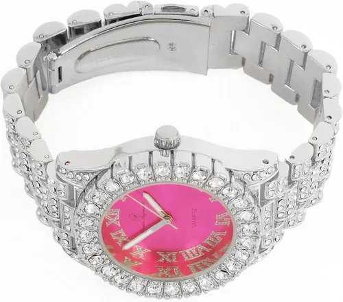 Miniatura 5 de Reloj de mujer con bisel grande de rocas, esfera de color con números romanos, totalmente cubierto en cristales - ST10327LA