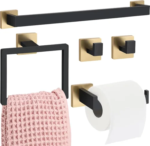 Miniatura 23 de Gisafai Juego de 15 piezas de accesorios de baño negros de 23.6 pulgadas, kit de barra de toalla de baño de acero inoxidable, toalleros, ganchos