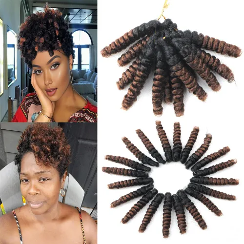 Miniatura 38 de Saniay - 3 paquetes de trenzas de ganchillo cortas trenzadas de ganchillo con espiral, rizos con espiral jamaicana, 20 mechones por paquete