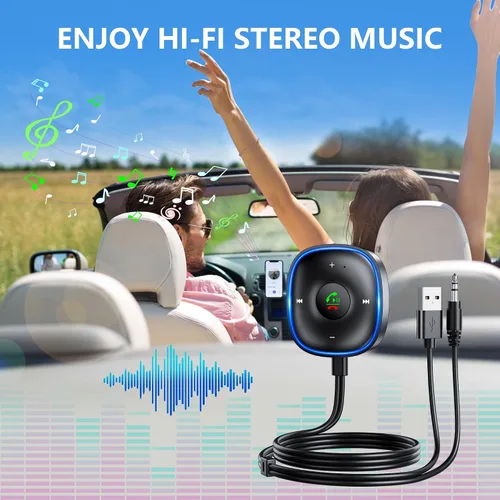 Miniatura 7 de Adaptador auxiliar Bluetooth 5.3 para automóvil, receptor Bluetooth SONRU para automóvil [conexión dual y cancelación de ruido de micrófono]