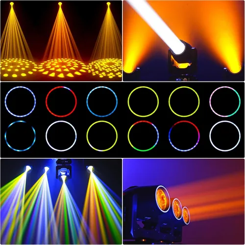 Miniatura 5 de 350W 7R Luz de haz con cabeza móvil y tira LED RGB, control DMX512, sonido activado, efecto de prisma, niebla, arcoíris, 48 prismas y 14 gobos, 14