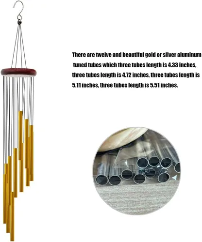 Miniatura 5 de Campanillas de viento para exteriores con 12 tubos de aluminio, campanas de viento de melodía de 23 pulgadas para exteriores, para granja, jardín