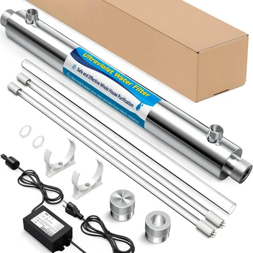Filtro de agua UV para toda la casa, 1 pulgada MNPT, sistema purificador de agua de 55 W para filtro de agua debajo del fregadero, 120 V 12 GPM para