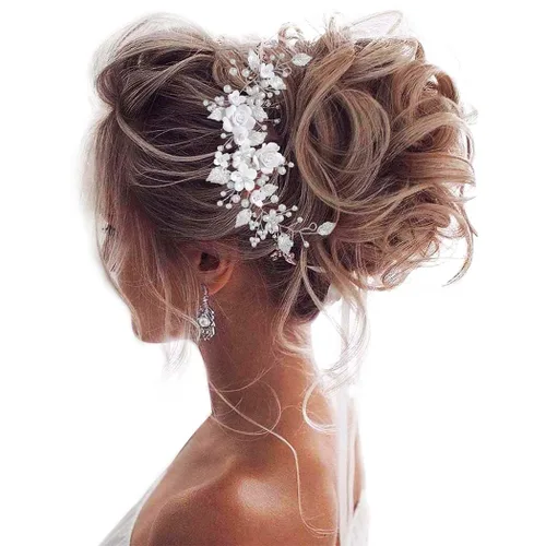 Miniatura 9 de Unicra Flor novia pelo vid perla pieza de pelo nupcial hoja accesorios para el pelo diadema de diamantes de imitación para mujeres y niñas (dorado)