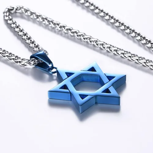 Miniatura 68 de U7 - Collar con Estrella de David para hombres y mujeres, dije hexagonal de acero inoxidable con cruz/piedra de rubí/collares clásicos judíos