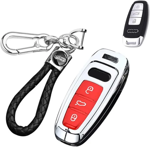 Miniatura 8 de SANRILY Funda para llave Audi con llavero, negro, gris (Gray-Black)