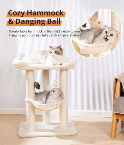 Miniatura 6 de Happi N Pets Torre de Árbol para Gatos Grande de 28 pulgadas para Gatos de Interior, Poste Rascador para Gatos con Cama Grande para Gatos Grandes
