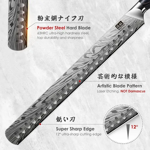 Miniatura 2 de SHAN ZU - Cuchillo para carne de 12 pulgadas en acero en polvo, cuchillo de trinchar para cortar carne, pavo y barbacoa, cuchillos de rebanar