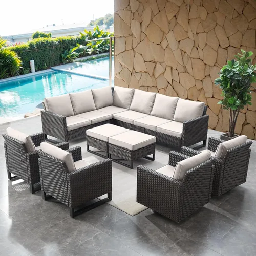 Miniatura 114 de HUMMUH Juego de 2 sillas giratorias para patio, mimbre de polietileno, para exteriores, bistró, porche, balcón, muebles con cojines Gris/gris