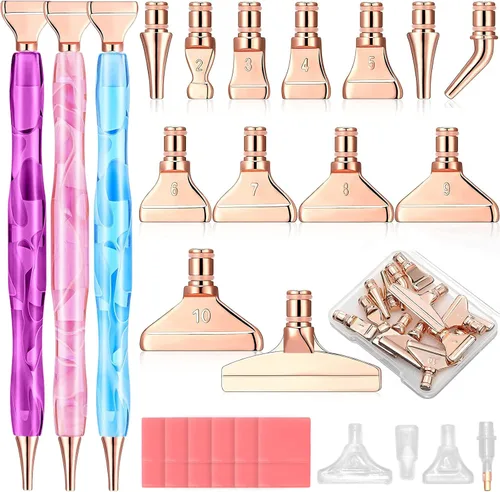 Miniatura 10 de ZYNERY Kit de 40 bolígrafos de pintura de diamante, 13 puntas de acero inoxidable para accesorios de pintura de diamantes con 12 arcilla, bolígrafos