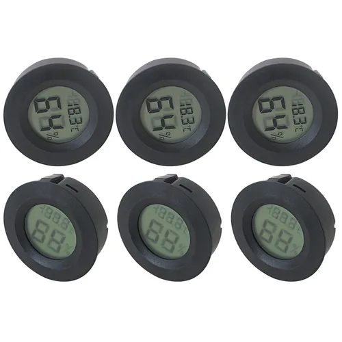 6-Pack Round Hygrometer Thermometer Digital Humidity Meter Indoor/Outdoor Humidity Monitor Reptile Hygrometer for Warehouse Greenhouse Humidors