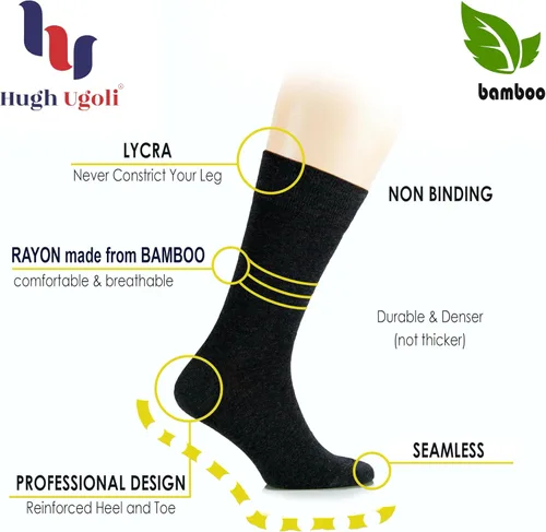Miniatura 2 de Hugh Ugoli Calcetines suaves de bambú para mujer para vestido y pantalón, delgados, sin costuras y sin costuras, 3 pares, talla de zapato 5-89-11