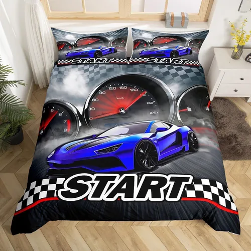 Miniatura 10 de Erosebridal Juego de ropa de cama de coche deportivo verde para niños, tamaño individual, funda de edredón de autos de carreras para niños
