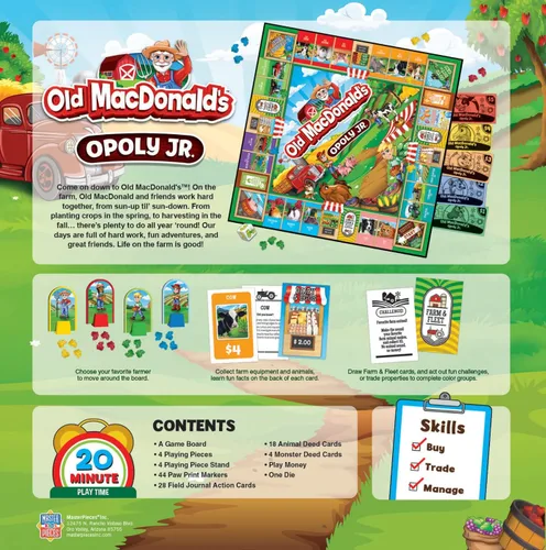 Miniatura 3 de MasterPieces Juegos de mesa para niños y familias - Old MacDonald's Farm Opoly Jr. - Juegos de mesa con licencia oficial para niños y familia