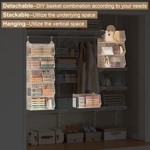 Miniatura 6 de Estantes Colgantes de Armario Extra Grandes de 5 Niveles con Divisor, 2 Pares de Ganchos, 16.5"L x 11.8"W x 51.4"H, Organizadores y Almacenamiento