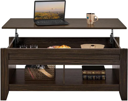 Miniatura 10 de Topeakmart Mesa auxiliar elevable con compartimento de almacenamiento oculto y estante abierto, mesa de cóctel de granja para sala de estar