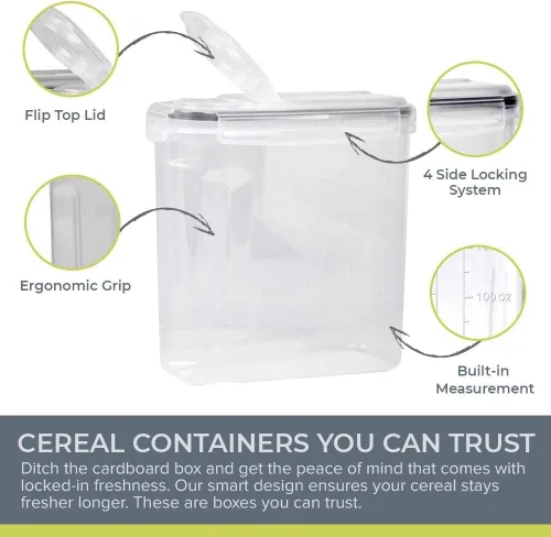 Miniatura 2 de Simply Gourmet Recipientes herméticos para cereales con tapas – Juego de organización de despensa de cocina alto de 4 piezas, plástico transparente