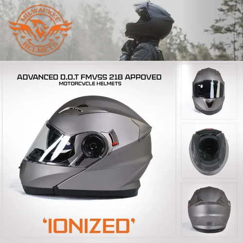 Miniatura 7 de Milwaukee Helmets MPH9808DOT - Casco modular de motocicleta avanzado de plata ionizada con visera abatible, talla S