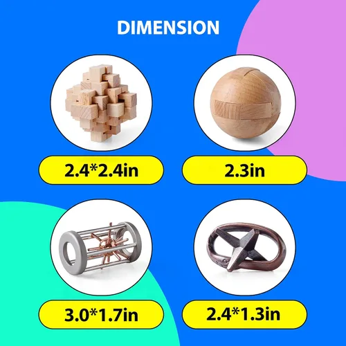 Miniatura 3 de 4 piezas de rompecabezas de madera y metal, regalo para niños y adultos, juguetes educativos de oficina, desbloqueo 3D, entrelazado, surtido