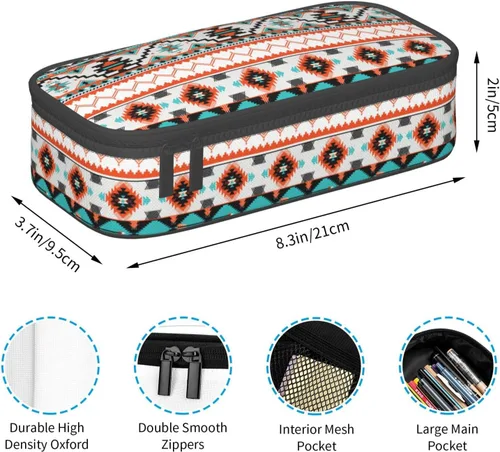 Miniatura 5 de Estuche organizador de lápices tribal étnico azteca de gran capacidad, papelería con cremallera, suministros escolares, bolsa para lápices