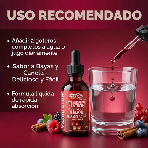 Miniatura 6 de Clean Nutra - Suplemento líquido de gotas de pimienta de cayena + bayas de espino, vitamina D3 K2 polvo de raíz de remolacha, canela de Ceilán