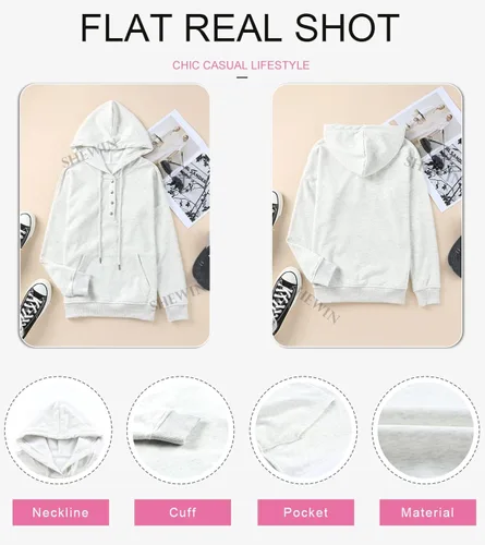 Miniatura 5 de SHEWIN - Sudadera casual con capucha de manga larga con botones y cordón para mujer holgada y con bolsillo