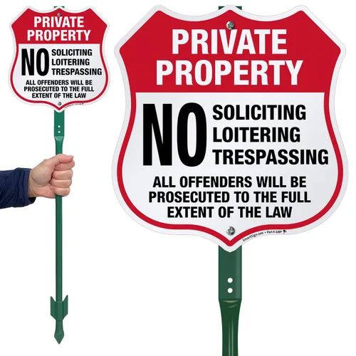 Miniatura 2 de SmartSign 12" x 11.5" Cartel de "Propiedad Privada No Solicitar No Merodear No Traspaso" Señal Octogonal de Patio con Estaca de 3 pies, Aluminio