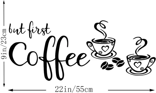 Miniatura 3 de Pegatina de vinilo para pared con texto en inglés «But First Coffee» para cafetería, cocina, hogar, decoración de pared