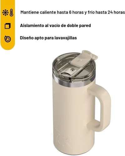 Miniatura 2 de RTIC - Taza de viaje para viajes de 16oz con tapa y asa, forrada en cerámica, aislada, de acero inoxidable, metálica, de doble pared con aislamiento