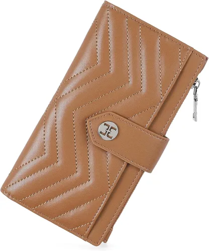 Miniatura 13 de Telena Cartera delgada para mujer, con bloqueo RFID, tarjetero de cuero con llavero plateado, color beige
