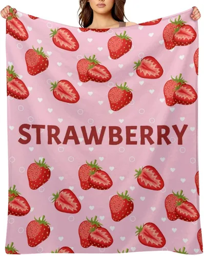 Miniatura 16 de Manta de fresa, 30 x 40 pulgadas, bonita manta de frutas para mujeres y niñas, suave y acogedora, mantas de franela para sofá, cama
