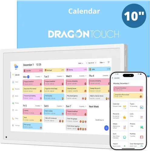 Calendario Digital con Pantalla Táctil de 10 Pulgadas, Tabla de Tareas de Calendario Electrónico para Planificador Familiar Mensual/Semanal/Diario,