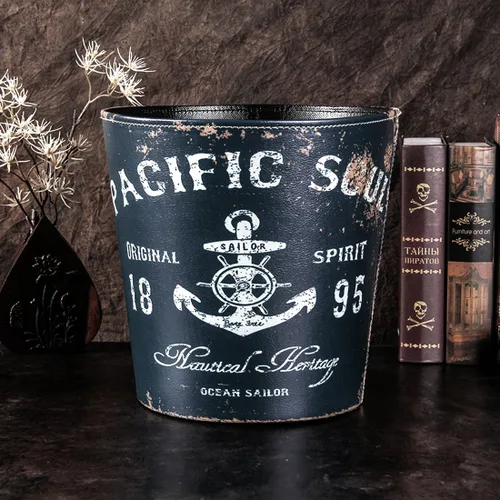 Miniatura 4 de Bote de basura, 10L/2.64 galones estilo británico, cubo de basura descubierto para el hogar (patrón de ancla de barco) - Patrón 1 Salón Cooktail