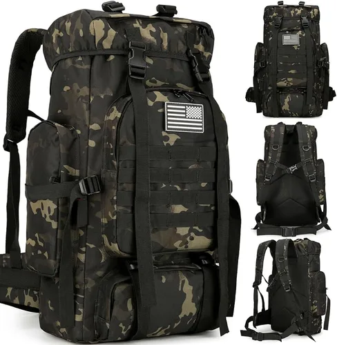 Miniatura 9 de Mochila de senderismo de 45 L, mochila de viaje impermeable, ligera, para exteriores, mochila de campamento para hombres y mujeres (negro)