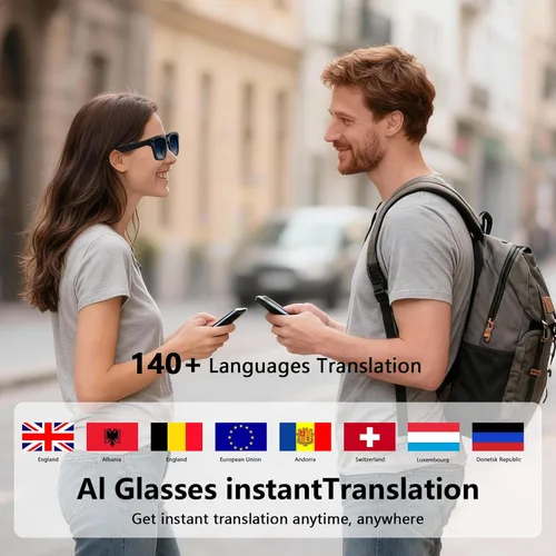 Miniatura 3 de Lentes inteligentes AI con GPT de chat, gafas de cámara de 8 MP con cámara y audio, gafas de traducción AI con 164 idiomas, Bluetooth con asistente
