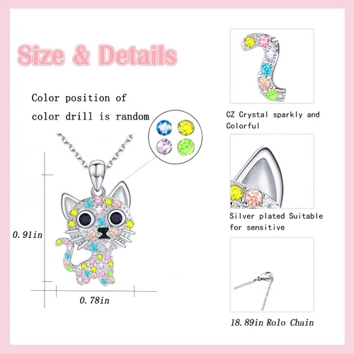Miniatura 3 de Collar de gato para niñas, collar con colgante de cristal, regalo de joyería para amantes de los gatos, hija, nieta, sobrina, regalo de Navidad