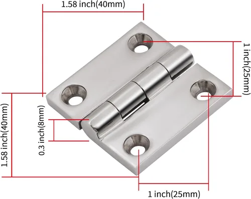 Miniatura 3 de Bisagras de acero inoxidable 316 de grado marino de 1.5" x 1.5" (40 mm x 40 mm) Bisagra pesada para escotilla de barco de 2 piezas con bisagra