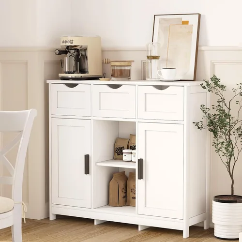 Miniatura 6 de Armario de almacenamiento de cocina, moderno gabinete de buffet de granja con almacenamiento, barra de café con 2 cajones y 2 puertas, aparador