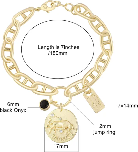 Miniatura 5 de Pulsera de signo del zodiaco de astrología, colgante de moneda antigua de latón chapado en oro de 14 quilates y dije de ónix con cadena GICCI