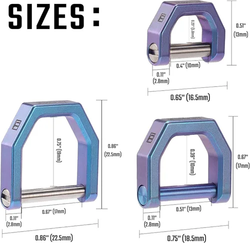 Miniatura 2 de MecArmy CH2 - Llavero de titanio en forma de D, llavero con grillete de tornillo para llaves de coche (S/M/L - azul, S)