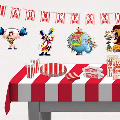 Miniatura 5 de Beistle Mantel de plástico a rayas rojas y blancas, 54 x 108 pulgadas, 1 pieza - Mantel de plástico, decoraciones de fiesta temática de carnaval