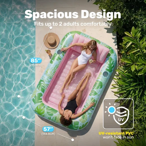 Miniatura 2 de SLOOSH Flotador inflable para piscina de bronceado, 85 x 57 pulgadas, flotadores de piscina extra grandes para adultos con almohada, flotador 4 en 1