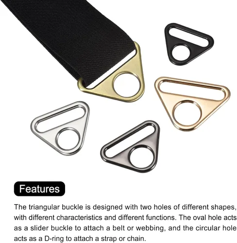 Miniatura 4 de uxcell Ajustador de hebilla triangular Anillos en D Triángulo Ajustador Triángulo con barra Clip giratorio para correa de bolsa, Mate negro