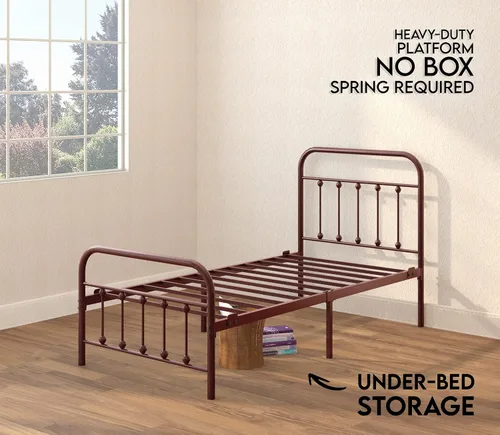 Miniatura 4 de Base de cama Golden Gate Beds vintage de hierro forjado con base de plataforma metálica clásica, cabecera y estribo, no necesita somier, fácil