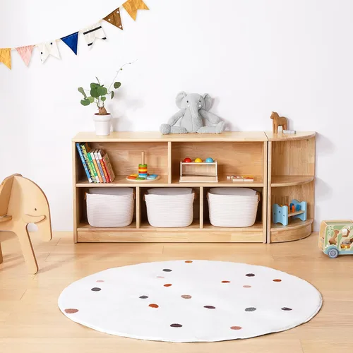 Miniatura 2 de OOOK Armario esquinero de madera de goma, organizadores y almacenamiento de juguetes de 2 niveles, estante Montessori para habitación de niños, sala