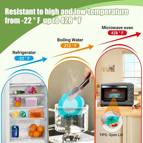 Miniatura 6 de Tapas elásticas de silicona para almacenamiento de alimentos en el refrigerador, fundas elásticas reutilizables para tazones, tazas, latas, frascos