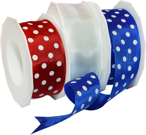 Miniatura 27 de Morex Ribbon Carrete de cinta de satén con alambre de estrellas y rayas, 2-1/2 pulgadas por 3 yardas, rojo/blanco/azul Estrellas y rayas con cable