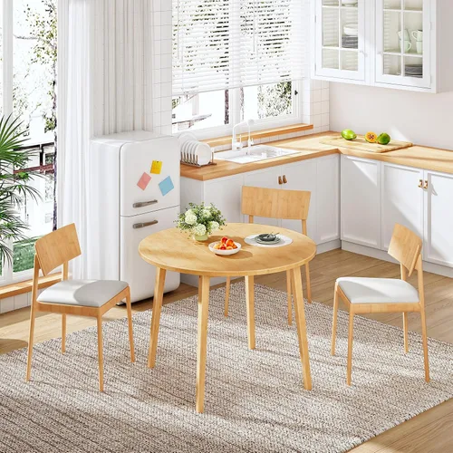 Miniatura 4 de HOOBRO Mesa de comedor de bambú, mesa de comedor redonda para 4, mesa de cocina de 35.4 pulgadas para espacio pequeño, fácil de montar, ahorro