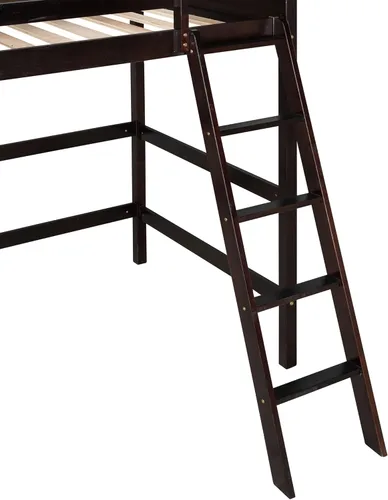 Miniatura 8 de SOFTSEA Cama tipo loft de tamaño individual con escalera, cama alta de madera tamaño individual con barandilla para niños, adolescentes y jóvenes